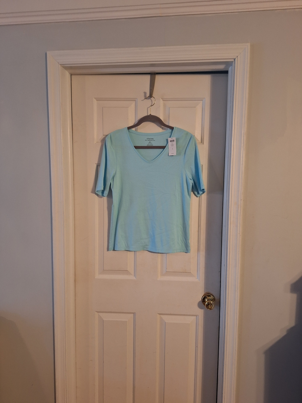 Chico's Pale Blue Cotton Tee Sz 1